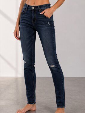 ID:23 Distressed Raw Hem Skinny Jeans Dark Wash Womens Size 30